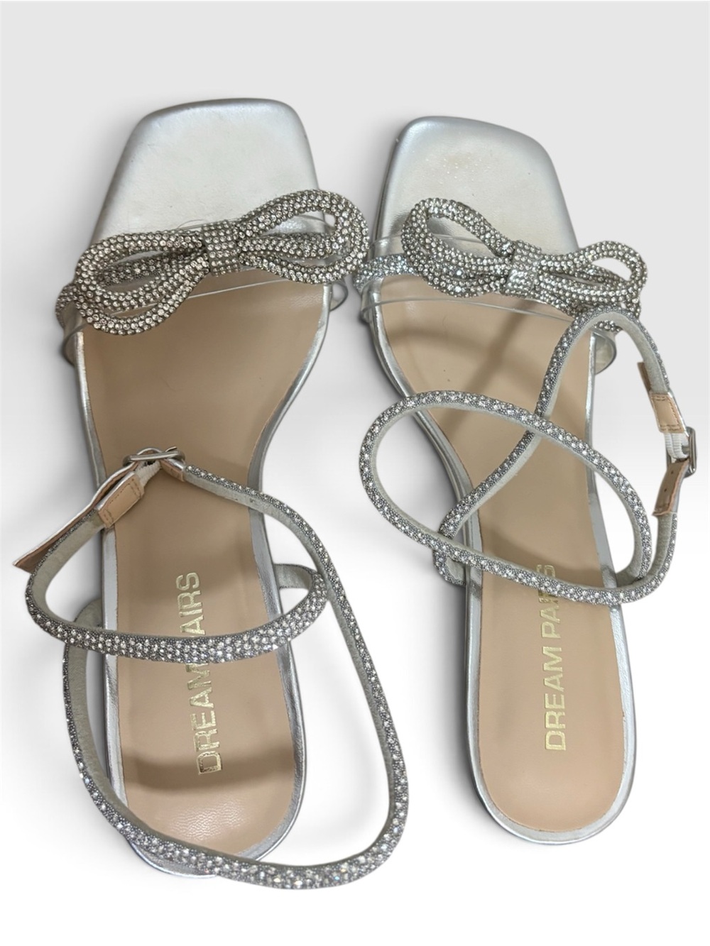 Dream Pairs Silver Rhinestone Bow Clear Strap Ankle Heels Size 8.5 - Picture 2 of 6